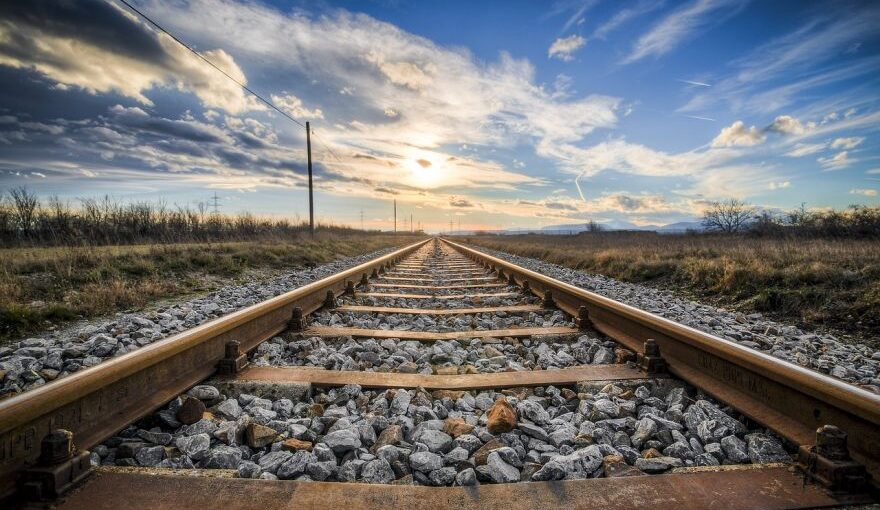 Railway - railway, rocks, sunset
