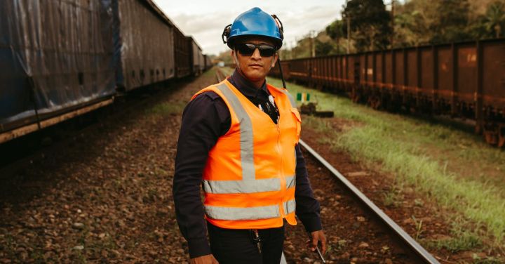 Railroad Worker - A Railroad Worker Posing on the Train Tracks