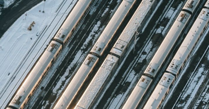 High-speed Rail - Trains on railroads in winter day