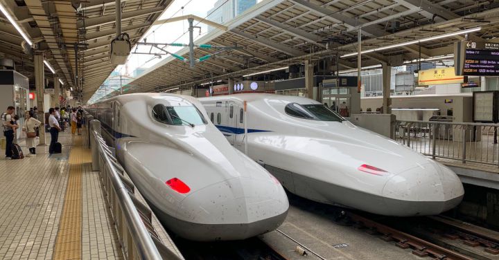 Shinkansen - White Bullet Trains in Train Station