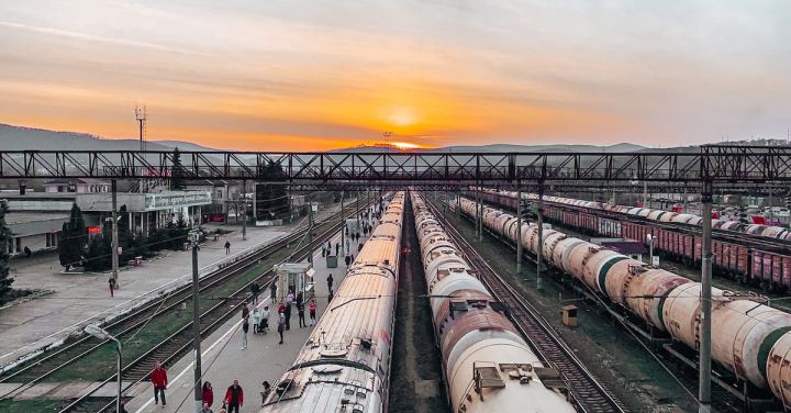 Freight Train - Railway Station During Sunset